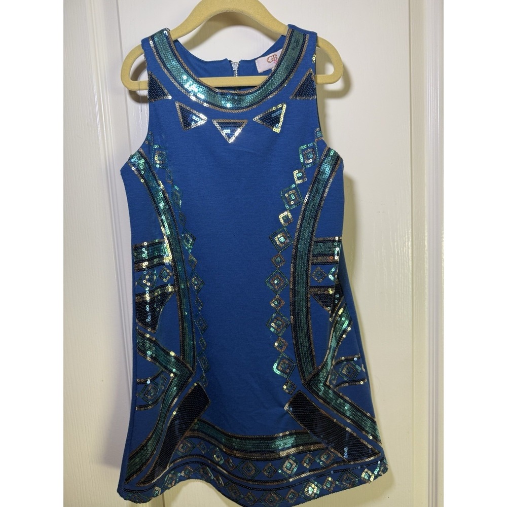 GB Girls Size Small Royal Blue Sequin Dress Sleeveless Party Holiday Special Occ